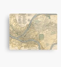 Vintage Karte von Pittsburgh PA (1891) Metallbild