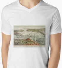 Camiseta para hombre de cuello en v Vintage Pictorial Map of The Port of New York