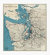 Vintage Map of The Puget Sound (1919) Photographic Print