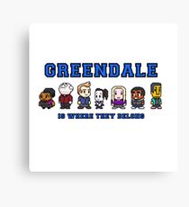 8-bit Greendale is Where They Belong (College Text) Canvas Print