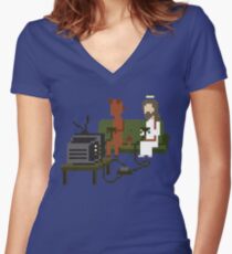Jesus und Teufel spielen Videospiele Pixel Art Tailliertes T-Shirt mit V-Ausschnitt