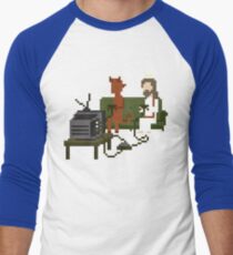 Jesus And Devil Playing Video Games Pixel Art Men's Baseball ¾ T-Shirt