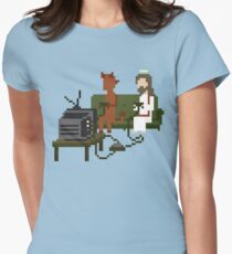 Jesus And Devil Playing Video Games Pixel Art Women's Fitted T-Shirt