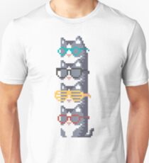 Cats In Glasses Pile Pixel Art Unisex T-Shirt