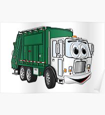 Green Cartoon Garbage Truck Poster