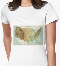 Vintage United States Physical Features Map (1915) Women's Fitted T-Shirt
