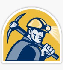 Coal Miner With Pick Axe Retro Woodcut Sticker