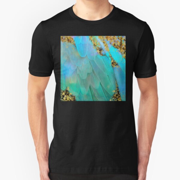 Twee pastel colors feather Fantasy art, gold sparkles Slim Fit T-Shirt