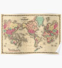 Vintage Map of The World (1860) Poster