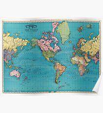 Vintage Karte der Welt (1897) Poster