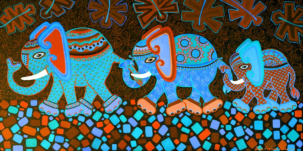 "'Elephant Conga Line' Digitally Altered Colour Scheme" by