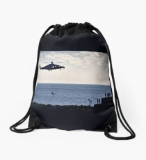 Air Sea Rescue At Lyme, Dorset. UK Drawstring Bag