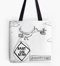 Baby on Bird editorial cartoon Tote Bag