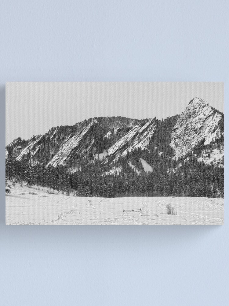 Alternate view of Boulder Colorado Flatirons With Snow BW Canvas Print