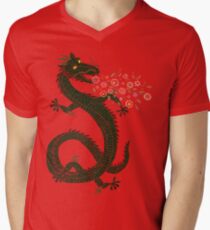 Drache, Blumenatmung T-Shirt mit V-Ausschnitt