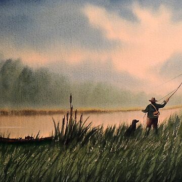 The Fly Fisherman With His Loyal Friend Framed Art Print for Sale by bill  holkham