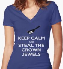 Keep Calm and Steal the Crown Jewels Women's Fitted V-Neck T-Shirt