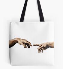 Creation Of Adam Hands Tote Bag