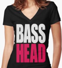 Bass Head (white/magenta) Women's Fitted V-Neck T-Shirt