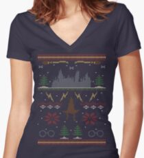 Ugly Potter Christmas Sweater Women's Fitted V-Neck T-Shirt