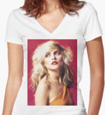 Debbie Harry, Red Women's Fitted V-Neck T-Shirt