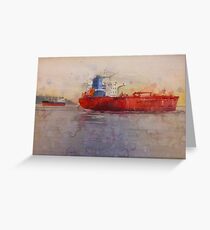 Freighters, watercolor on paper Greeting Card
