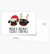 Merry Pugmas Santa & Reindeer Pugs Pattern 2 Postcards