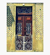 Wooden door with swirly white railings, Tomar, Portugal Photographic Print