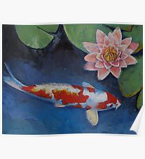 Koi and Water Lily Poster