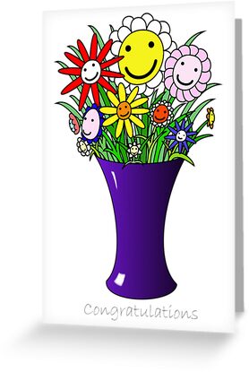 Happy Flower Vase Congratulations Greeting Cards By