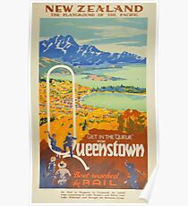 Vintage Queenstown New Zealand Travel Poster
