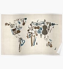 Musical Instruments Map of the World Poster