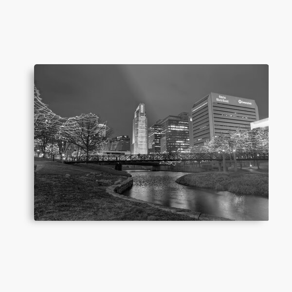 Omaha Skyline in Black and White Metal Print