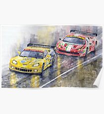 Le Mans 2011 GTE Pro Chevrolette Corvette C6R vs Ferrari 458 Italia Poster