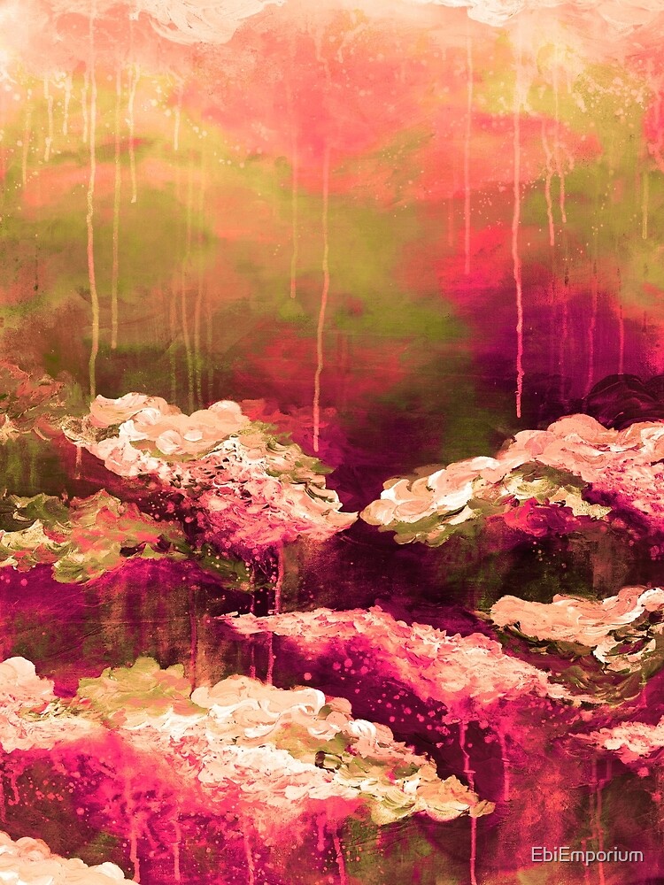 ITS A ROSE COLORED LIFE Floral Hot Pink Marsala Olive Green Flowers Abstract Acrylic Painting Fine Art by EbiEmporium