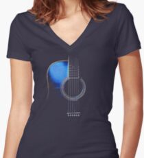 Blue Acoustic Guitar Hi-Lite Women's Fitted V-Neck T-Shirt
