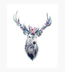 Pointillism (dotty) Deer with flower crown Photographic Print
