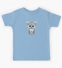 Cute Baby Snow Leopard Cub on Teal Blue Kids Tee