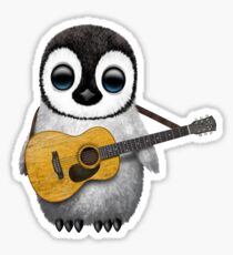 Musical Baby Penguin Playing Guitar Teal Blue Sticker