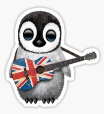 Baby Penguin Playing British Flag Guitar Sticker