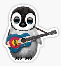 Baby Penguin Playing Colorado Flag Guitar Sticker