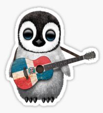 Baby Penguin Playing Dominican Republic Flag Guitar Sticker