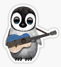 Baby Penguin Playing Estonian Flag Guitar Sticker