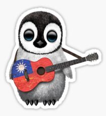 Baby Penguin Playing Taiwanese Flag Guitar Sticker
