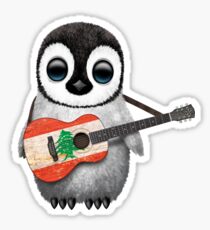 Baby Penguin Playing Lebanese Flag Guitar Sticker