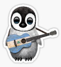 Baby Penguin Playing Nicaraguan Flag Guitar Sticker