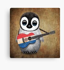 Baby Penguin Playing Paraguay Flag Guitar Canvas Print