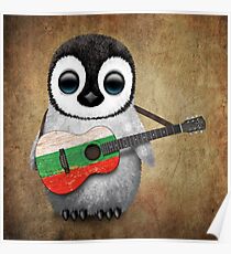 Baby Penguin Playing Bulgarian Flag Guitar Poster