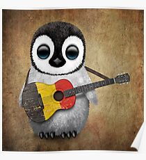 Baby Penguin Playing Belgian Flag Guitar Poster