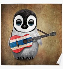 Baby Penguin Playing Thai Flag Guitar Poster
